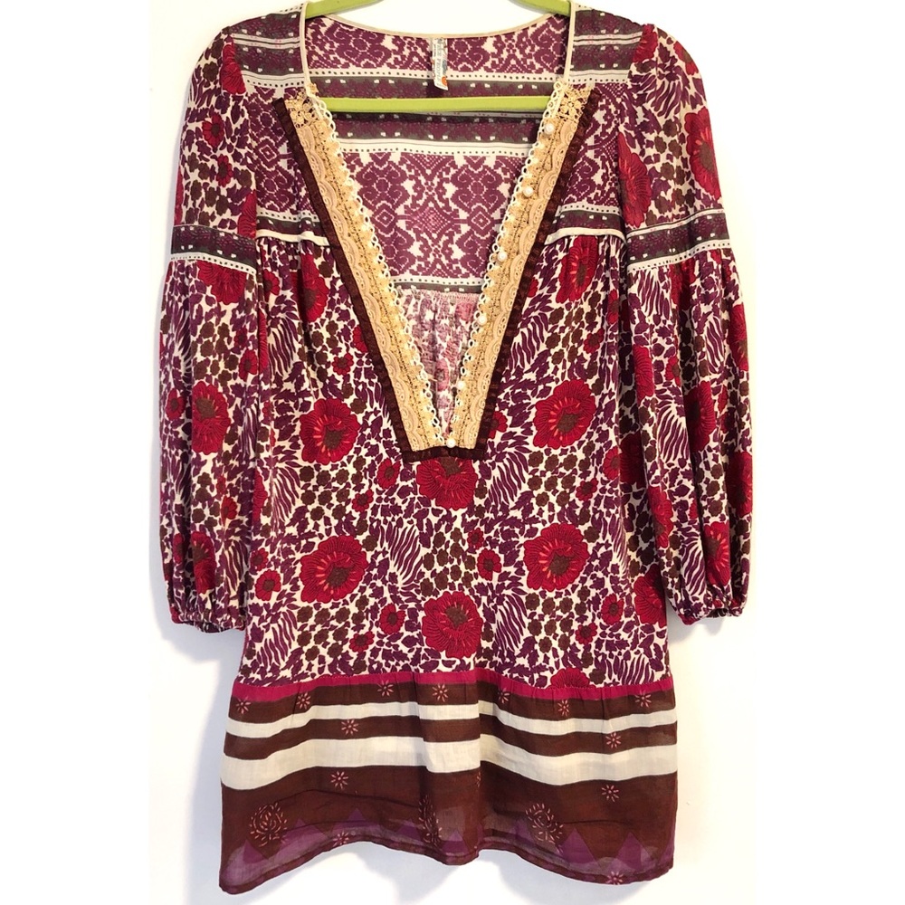 Free People Floral and Striped Boho Tunic Top